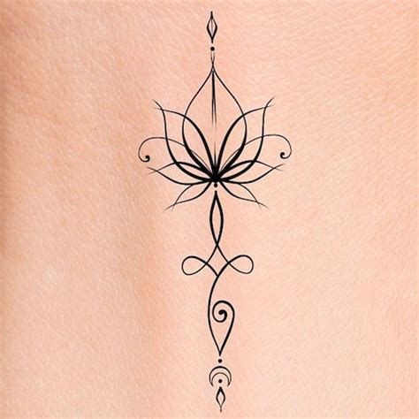 Unalome Lotus Flower Temporary Tattoo Etsy