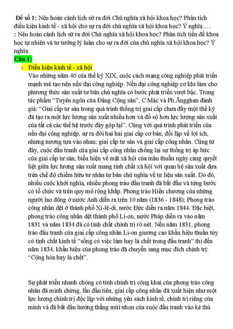 Cnxh 1 Đề Số 1 Nêu Hoàn Cảnh Lịch Sử Ra đời Chủ Nghĩa Xã Hội Khoa Học Phân Tích điều Kiện