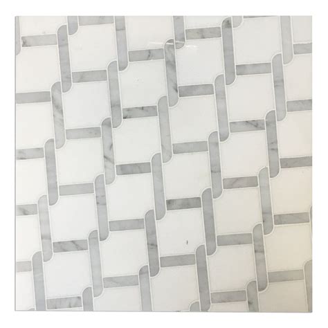 White Thassos Bianco Carrara Polished Marble Trellis Waterjet Mosaic