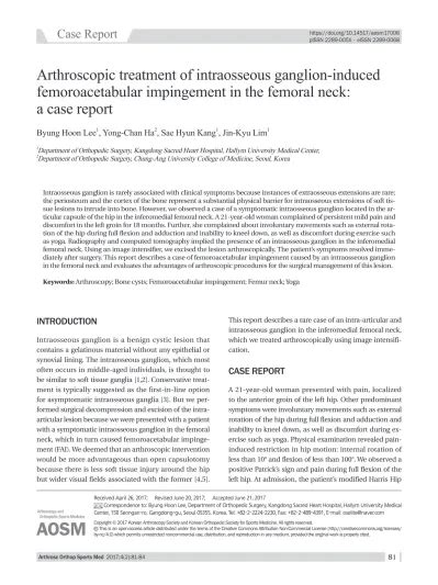 Aosm Arthroscopic Treatment Of Intraosseous Ganglion Induced Femoroacetabular Impingement In The