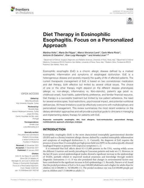 Pdf Diet Therapy In Eosinophilic Esophagitis Focus On A Personalized Approach