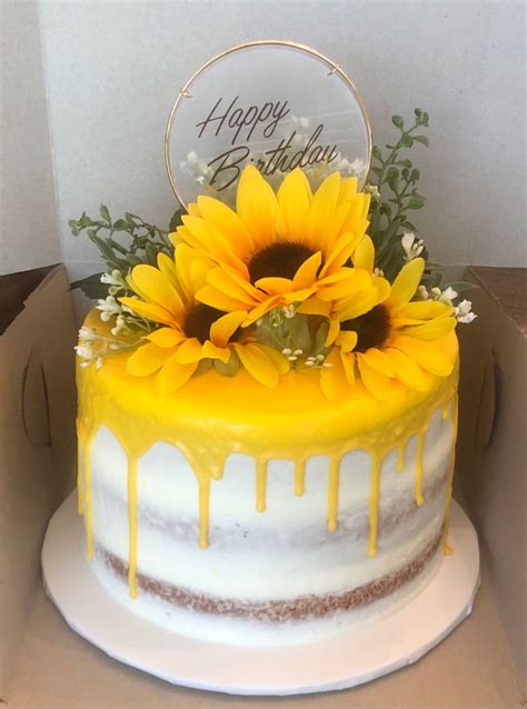 Sunflower Naked Drip Cake In Sunflower Cakes Sunflower Birthday