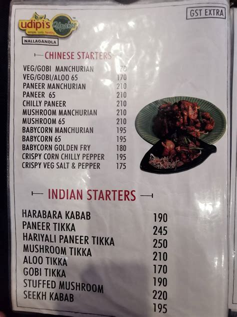 Menu At Udipi S Upahar Nallagandla Hyderabad