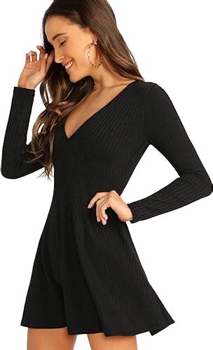 Amazon Verdusa Women S Elegant Deep V Neck Long Sleeve Ribbed