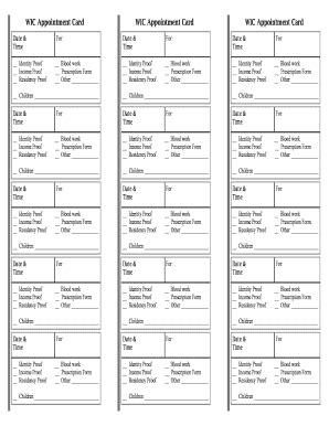 Fillable Online Dphhs Mt WIC Appointment Card WIC Appointment Card WIC