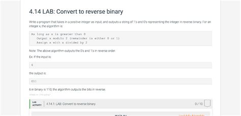 Solved Lab Convert To Reverse Binary Write A Program Chegg