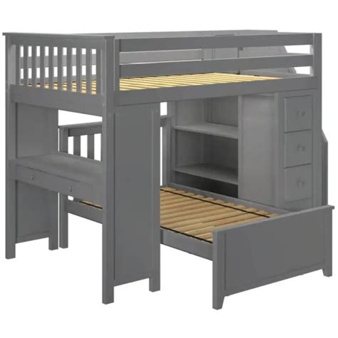 Barsha Twin Over Full 10 Drawer Solid Wood L Shaped Bunk Beds With