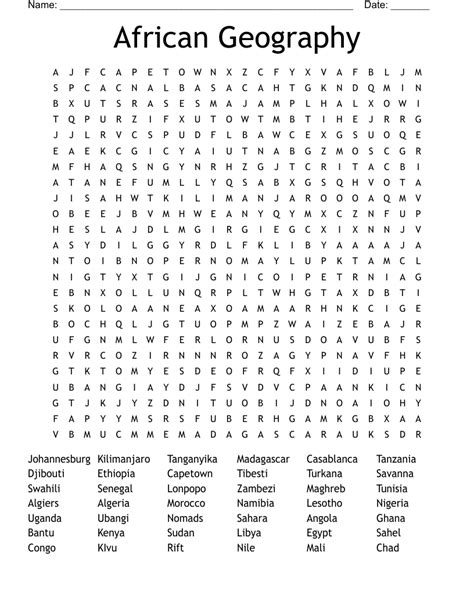 African Geography Word Search WordMint