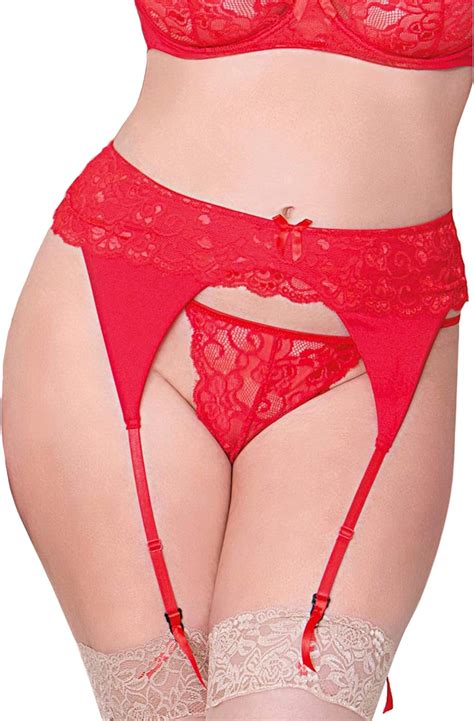 Plus Size Basic Lacy Garter Belt Red 3x Clothing Shoes