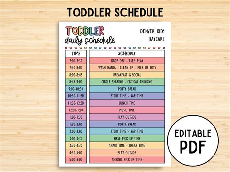 Daycare Daily Schedule for Toddlers, Printable Child Care, Kids Daily ...