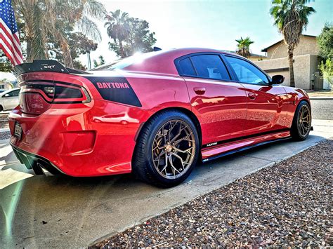 Dodge Charger Daytona Red With Bronze Stance Sf10 Wheel Front