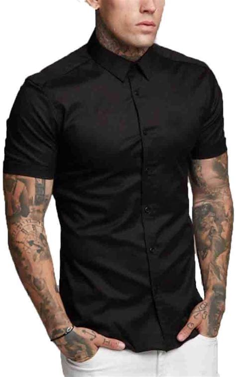 Camisa De Manga Corta Para Hombre De Negocios Transpirable Ajustada Tallas S 5xl Black Shirt