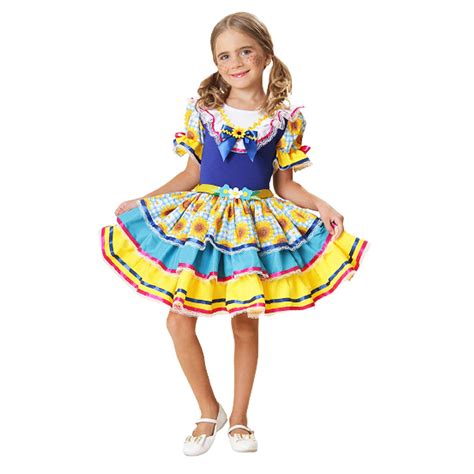 Vestido Feminino Infantil Caipira Festa Junina Girassol