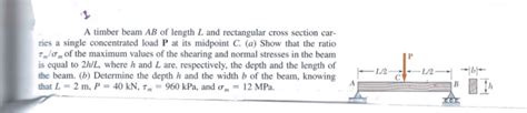 Solved A Timber Beam Ab Of Length L And Rectangular Cross Chegg