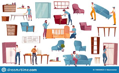 Furniture Flat Icons Set Stock Vector Illustration Of Interior