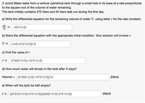 SOLVED Water Leaks From A Vertical Cylindrical Tank Through A Small