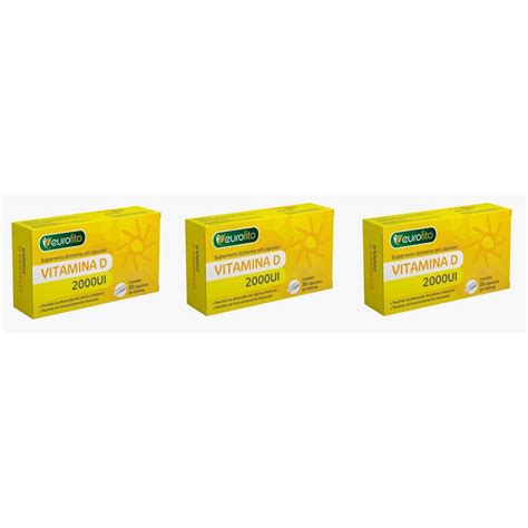 Kit 3uni Vitamina D 2000UI 30 Caps Eurofito Submarino