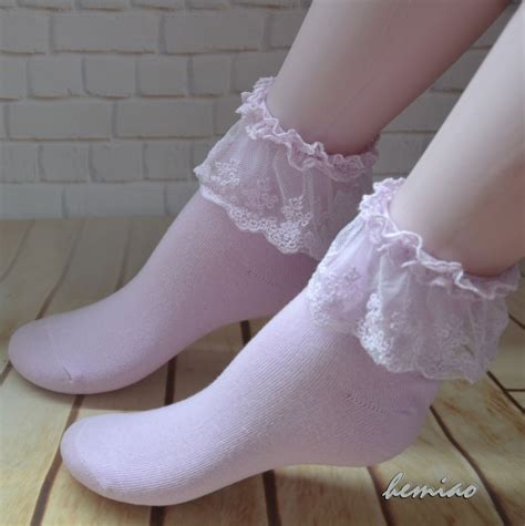 Women Lace Socks Lace Ankle Sockslight Purple Lace Etsy