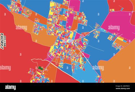 Colorful vector map of Zamora, Michoacán, Mexico. Art Map template for selfprinting wall art in ...