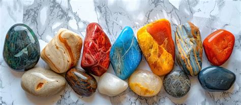 Row Of Colored Stones On Marble Surface Stock Photo Image Of Earthy