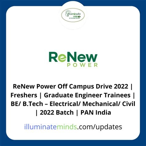 Renew Power Off Campus Drive Freshers Graduate Engineer