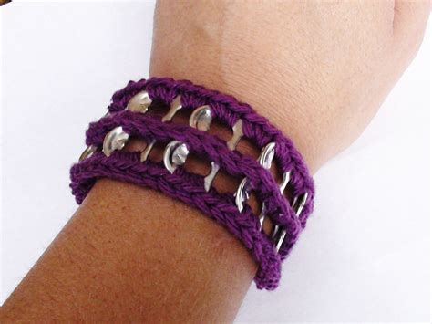 Hand Crafted Crocheted Button Pop Tab Cuff Bracelets By Desiree S