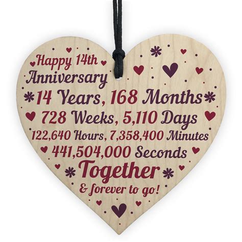 Anniversary Wooden Heart To Celebrate 14th Wedding Anniversary