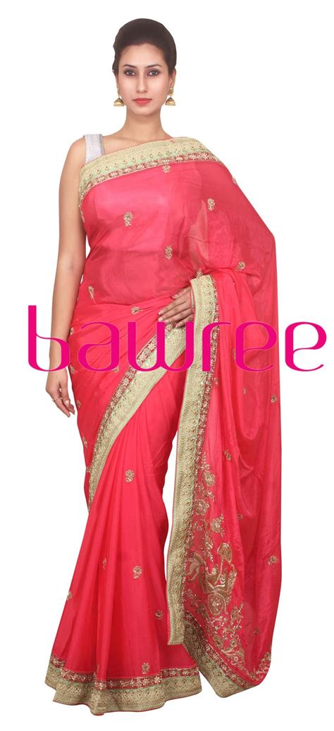 Bright Pink Saree With Zardosi And Zari Cording Only On Bawree Latest