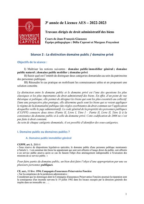 TD Droit administratif AES Seance 2 Séance 2 La distinction domaine