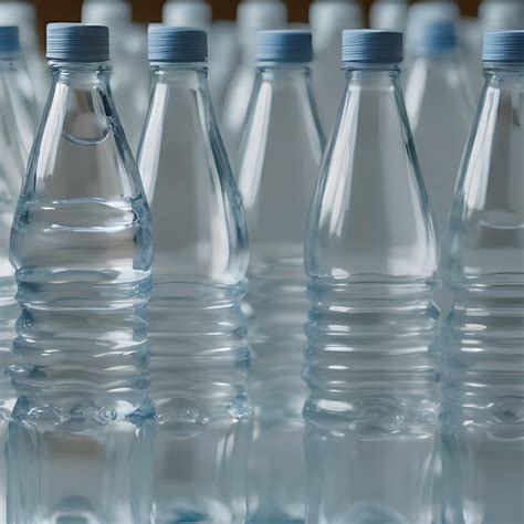 Premium Photo A Row Of Clear Bottles With The Blue Caps On Them