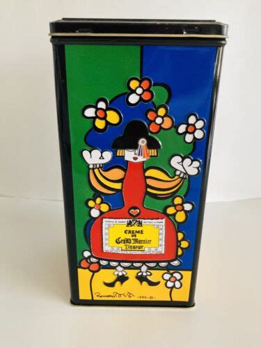 Vtg Tin Creme De Grand Marnier Liqueur Romero Britto Pop Art Tin