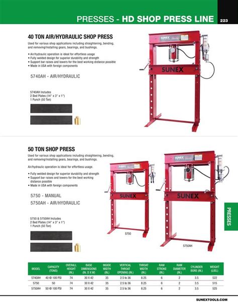 Sunex Tools Presses Hd Shop Press Line 2023 Sunex Tools Catalog Public Catalog Page 231