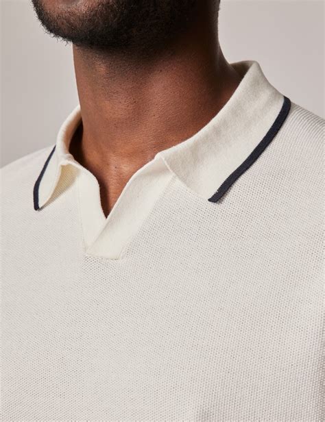 Beige Knitted Contrast Collar Polo Hawes Curtis