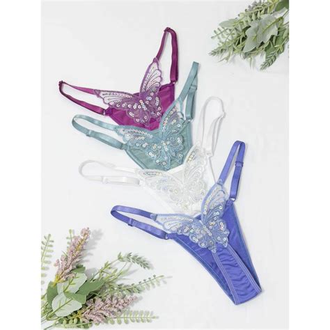 Kit Calcinhas Tanga Fio Borboleta Colorida Regulagem Lingerie