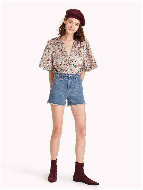 High Waist Denim Shorts Mid Wash Pomelo Fashion