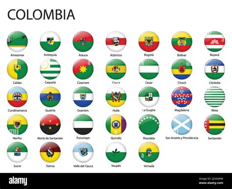 All Flags Of Regions Of Colombia Glossy Button Flag Design Stock