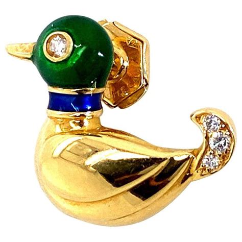 Cartier 18 Karat Yellow Gold Enamel And Diamond Duck Pin Cartier