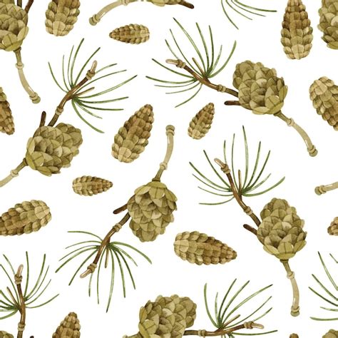 Premium Vector Pine Cone On Branch Watercolor Seamless Pattern