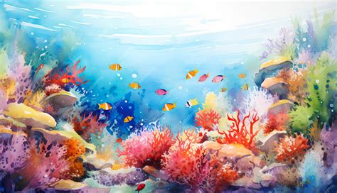 Premium Photo | Watercolor ocean life Watercolor sea life with watercolor underwater animals