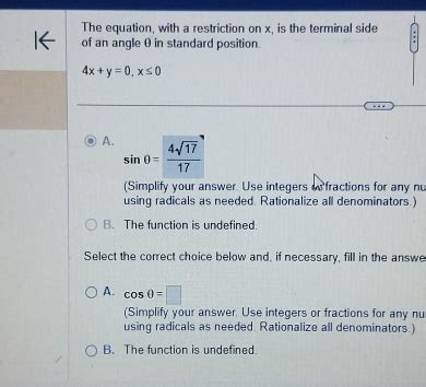 Solved The Equation With A Restriction On X Is The Terminal Side Of