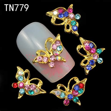 10pcs Glitter Butterfly Rhinestones 3d Nail Art Decorations Alloy Nail