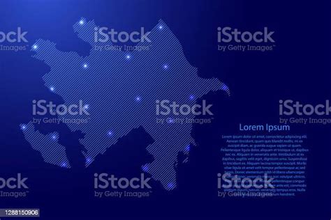 Azerbaijan Map From Blue Pattern Slanted Parallel Lines And Glowing