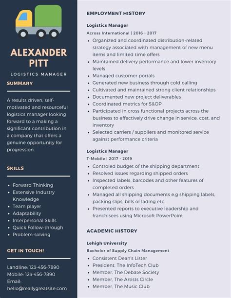 Ace Logistics Manager Resume Word Format Retail Sales