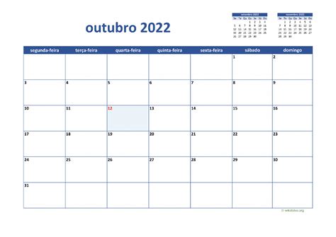 Calendário Outubro 2022