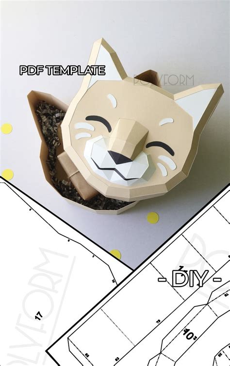 Gift Box Cat Low Poly Papercraft PDF Template Etsy Gift Box Paper