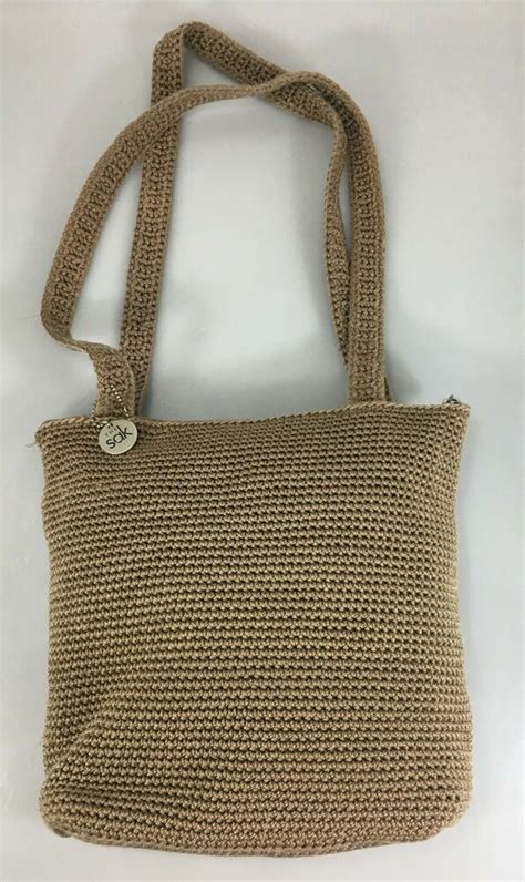 The Sak Light Brown Tan Crochet Shoulder Bag Handbag Purse Handmade