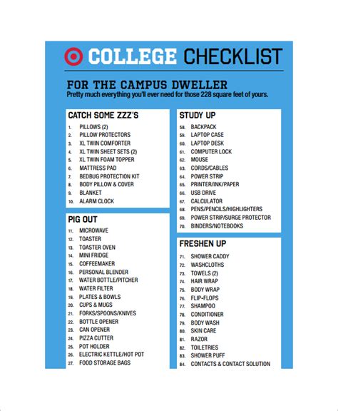 12 Sample College Checklist Templates Sample Templates