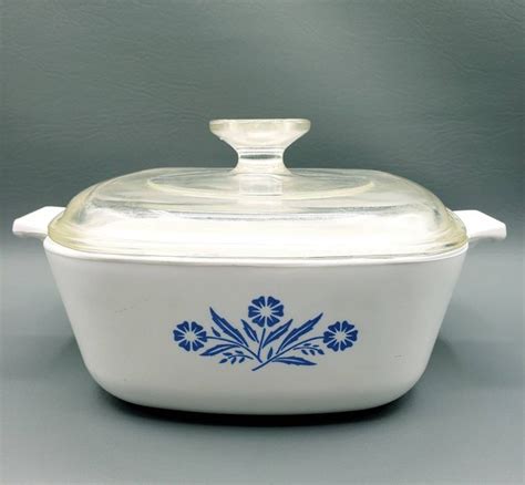 Blue Cornflower 1 1/2 Quart Corning Ware Pyroceram Blue Stamp 1960-61 Clear Lid A7C 15. Small ...