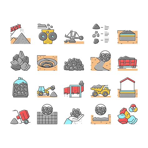 Crushed Stone Mining Collection Icons Set Vector Vector Art At