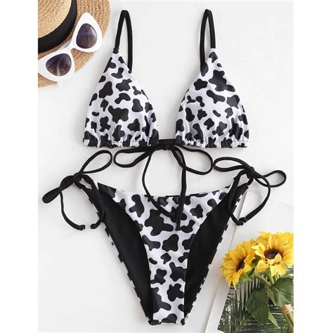 Bikini Con Estampado De Vaca Para Mujer Push Up Acolchado Con Traje De